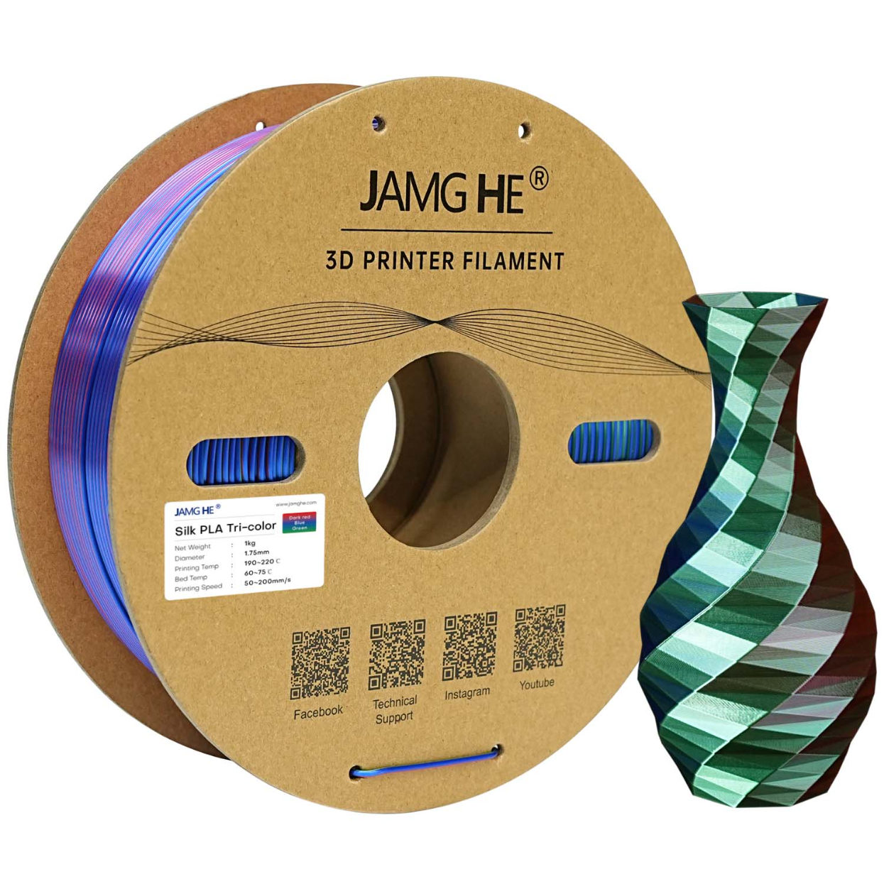 JAMG HE Silk 1.75MM Filament 1KG - Tri Colour