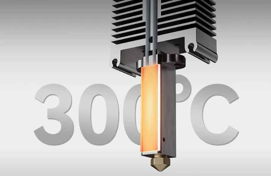 Powerful Extrusion System - Dual-gear direct extruder, titanium heat break and 60W ceramic heater to 300°C