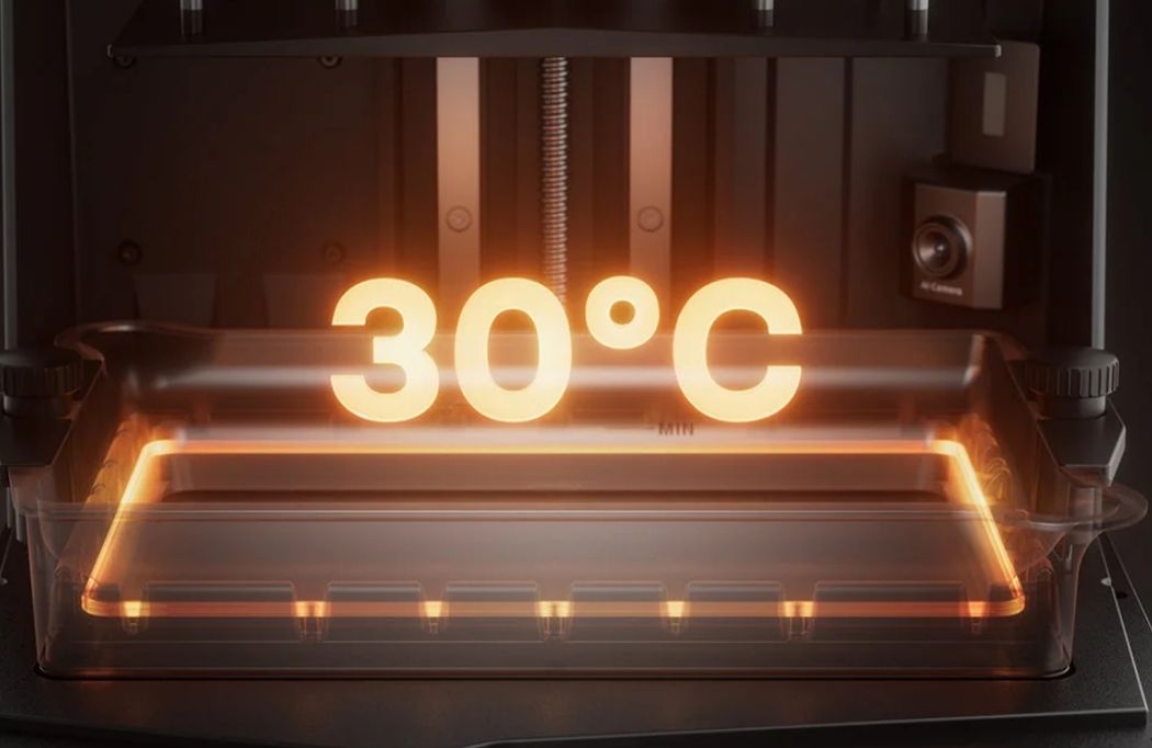 Smart Tank Heating at 30°C - Better resin fluidity and layer adhesion, fewer bubbles and separations