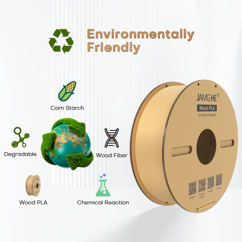 Jamg He Wood PLA+ 1.75MM Filament 1KG