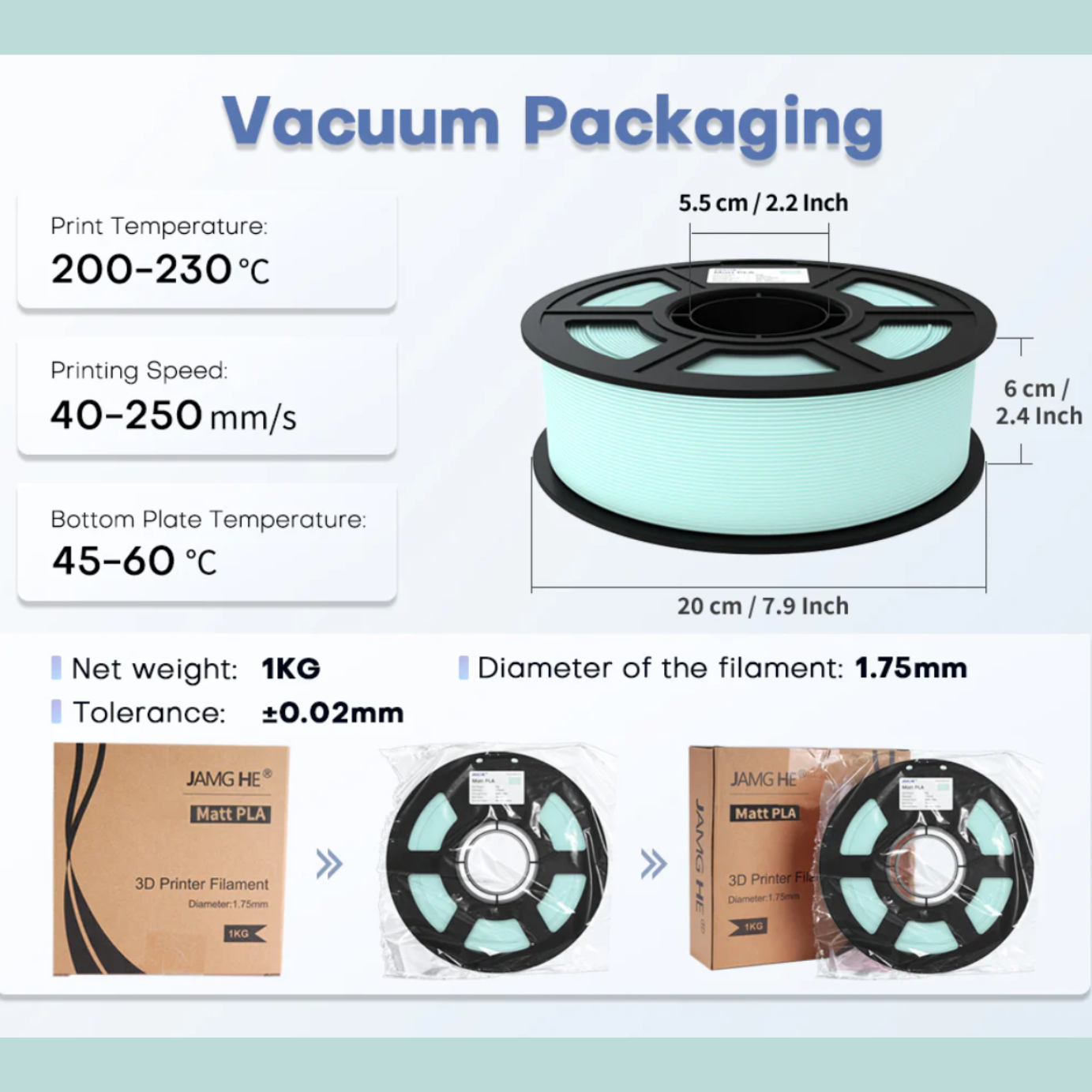 JAMG HE Matt PLA+ 1.75MM Filament 1KG