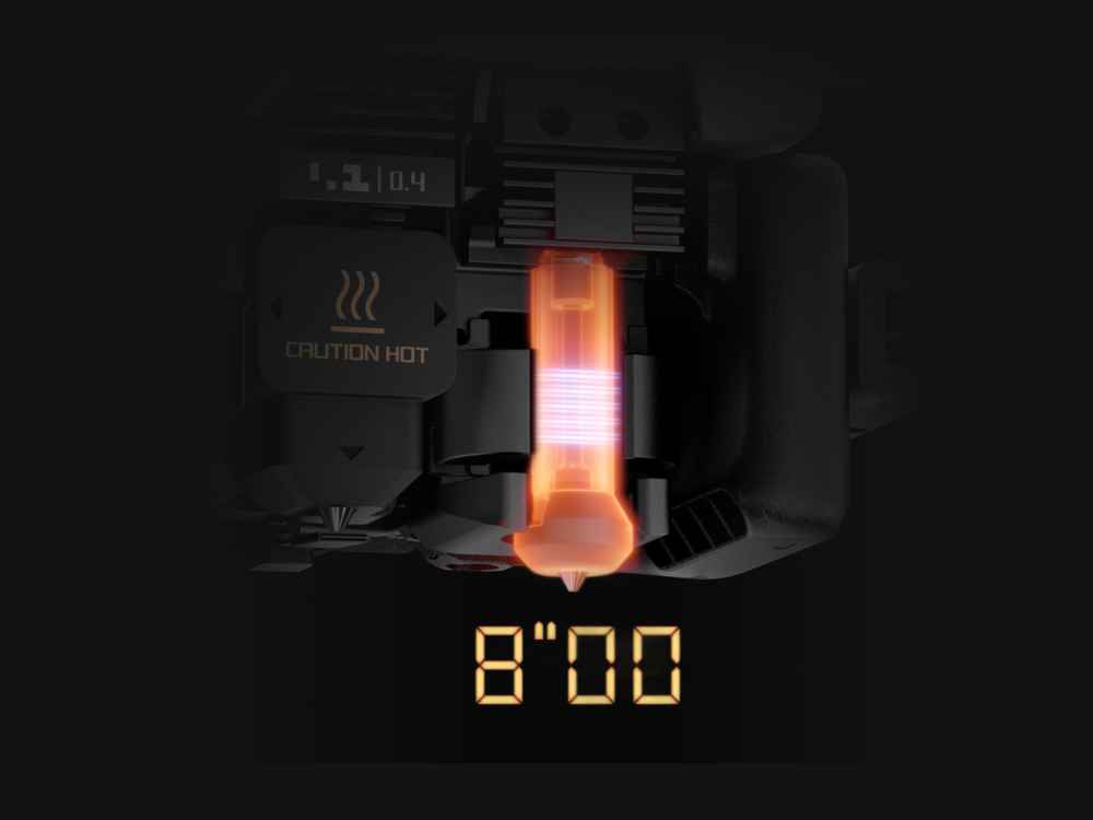 8-Second Induction Heating - Dedicated hotends ready in seconds, each optimized for its filament