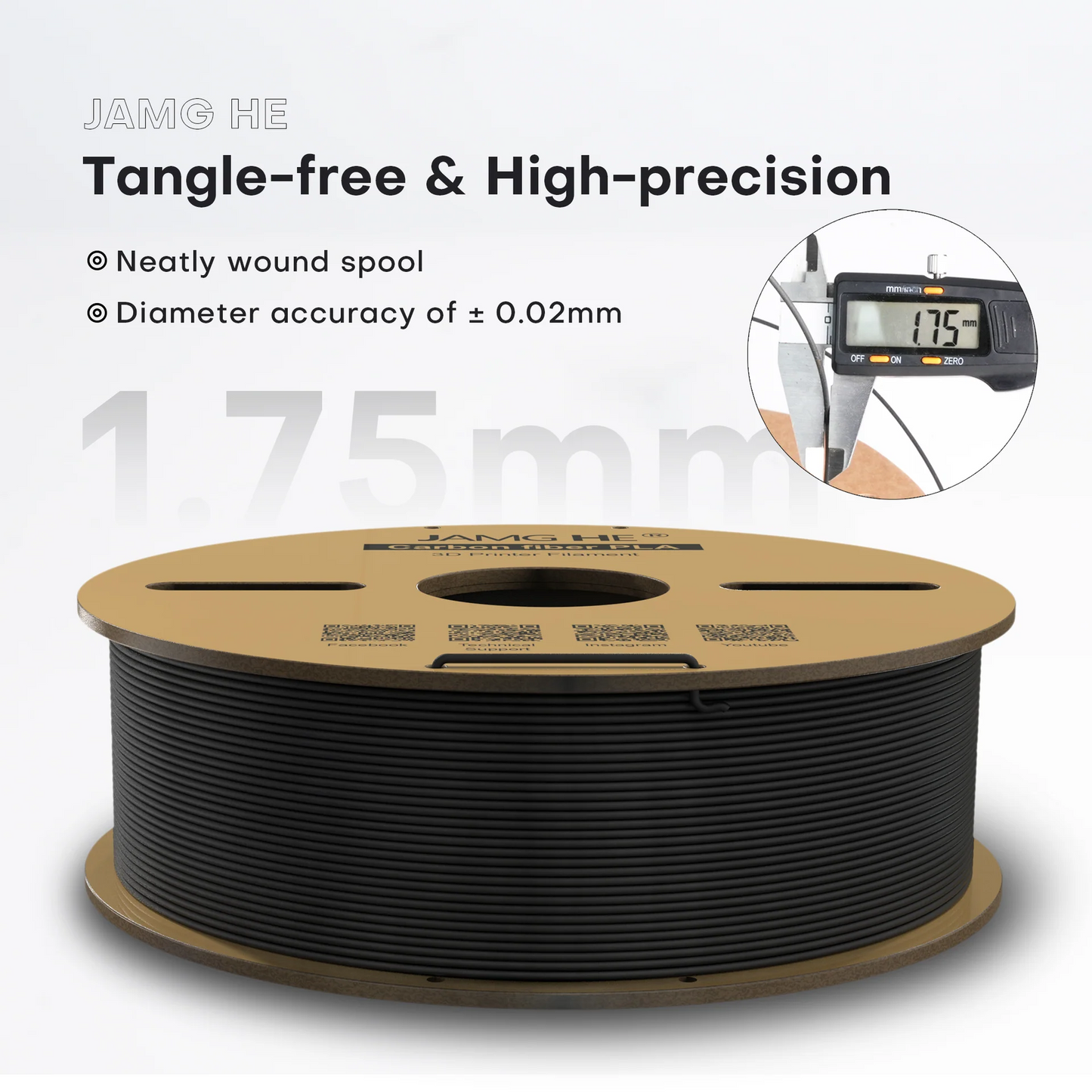 JAMG HE Carbon Fiber PLA  1.75MM Filament 1KG - Black