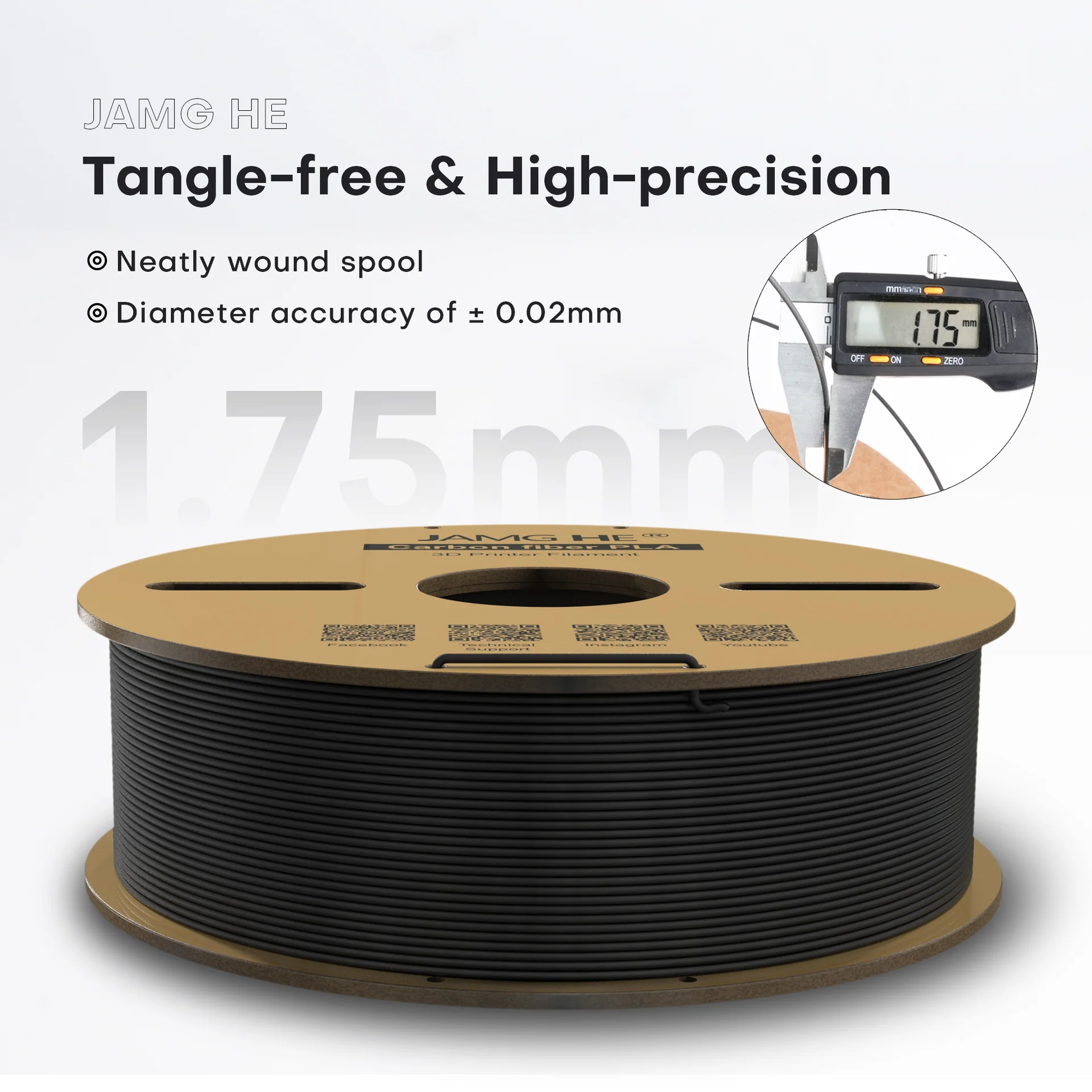 JAMG HE Carbon Fiber PLA  1.75MM Filament 1KG - Black